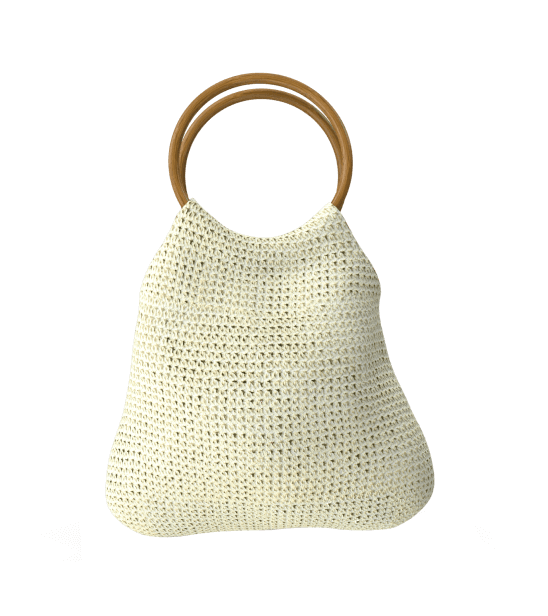 Knitted bag with a wooden handle