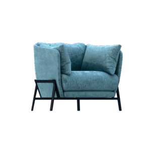 Blue armchair with iron legs