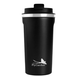 FlyCatcher - Insulated Travel Coffee Mug - Double Wall Vacumm Stainless Steel Tumbler with Spill Proof Lid for Hot and Ice Beverages(500ML)-Black
