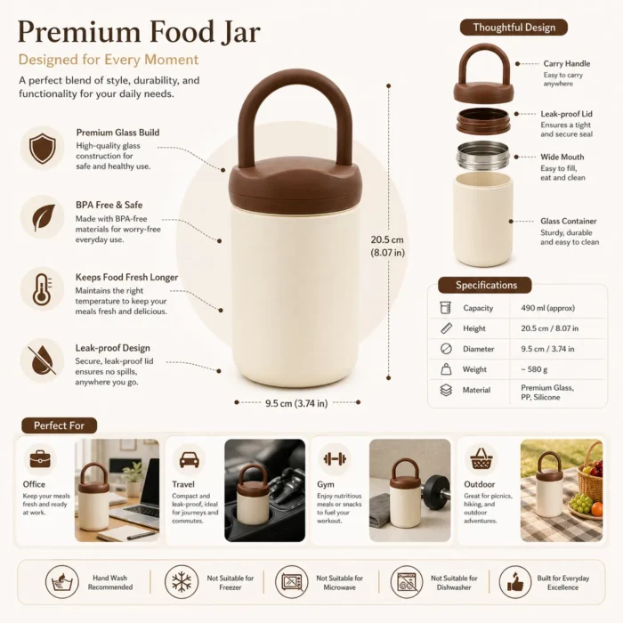 GlassArch: Glass Bottle with Structural Carry-Handle & Phone Rest | Capacity 490ml (approx) GlassArch