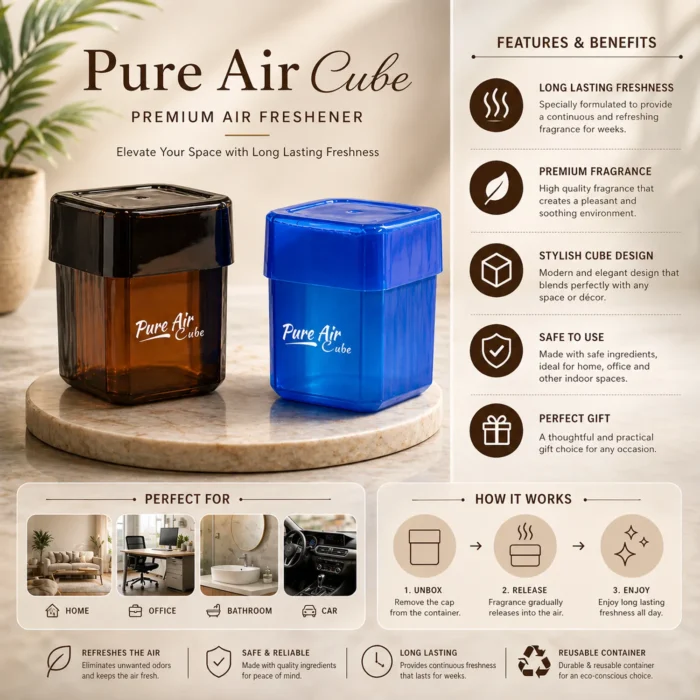 Pure Air Cuba Pure Air Cube: Gel based room freshener for Home, Office and Car | With open/close mechanism | Net 220 grams approxe2 Pure Air Cube