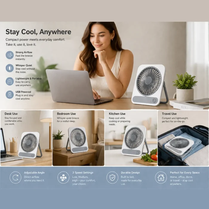 Zephyr: Rechargeable fan with 3 level speed adjustment | 1200mah battery