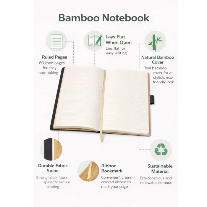Bamboo A5 size notebook in natural finish | Undated pages bamboo notebook