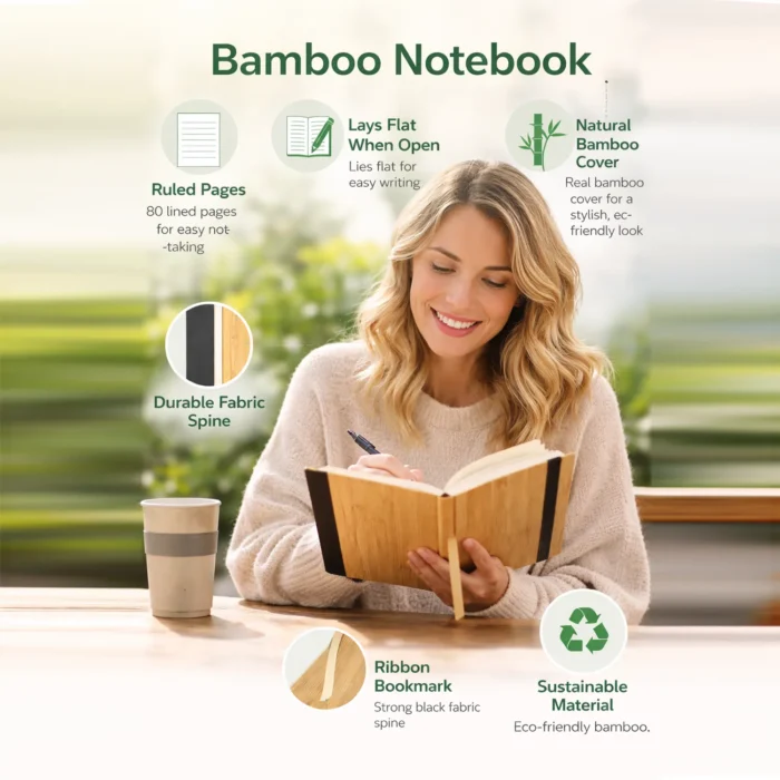 Bamboo A5 size notebook in natural finish | Undated pages bamboo notebook