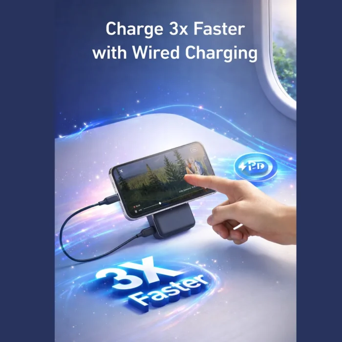 MagKick 10: 10,000 mAh Mini Magnetic Power bank | With Wireless Charger & Magnetic Kickstand | 15W wireless charging | Output ports: 1 USB A, 1 USB C | 22.5W Fast charging | Supports Qualcomm 3.0 + PD charging magkick10