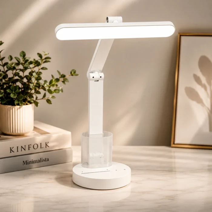 Mini Boss: Rechargeable Folding LED lamp with Touch panel Brightness adjustment | Detachable pen stand | 3 Color light option mini boss