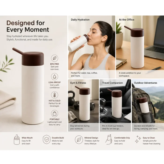 MochaLoop: Classic Design Glass Bottle with Brown Silicone Strap | Capacity 425ml (approx) mocha loop