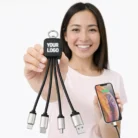 PowerGlow Rectangle Charging cable with Light Up Logo | Separate wires for all connectors | Fast charging