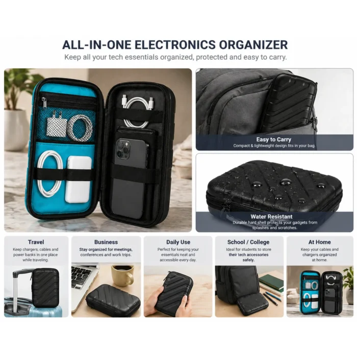 Hard Shell Travel Organizer with unbreakable shell | Suitable for Gadgets & Delicate items | Shock absorbing & Water Resistant