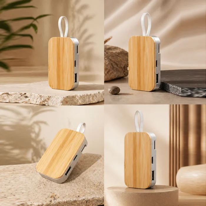 WoodHub: Bamboo USB hub with Phone stand | 4 USB outputs woodhub bambboo usb