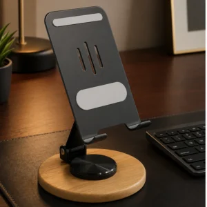 Zenstand Max: Folding & Rotating Metal Mobile Stand with bamboo base | Folds completely to take minimal space Zenstand Max