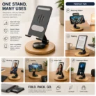 Zenstand Max: Folding & Rotating Metal Mobile Stand with bamboo base | Folds completely to take minimal space