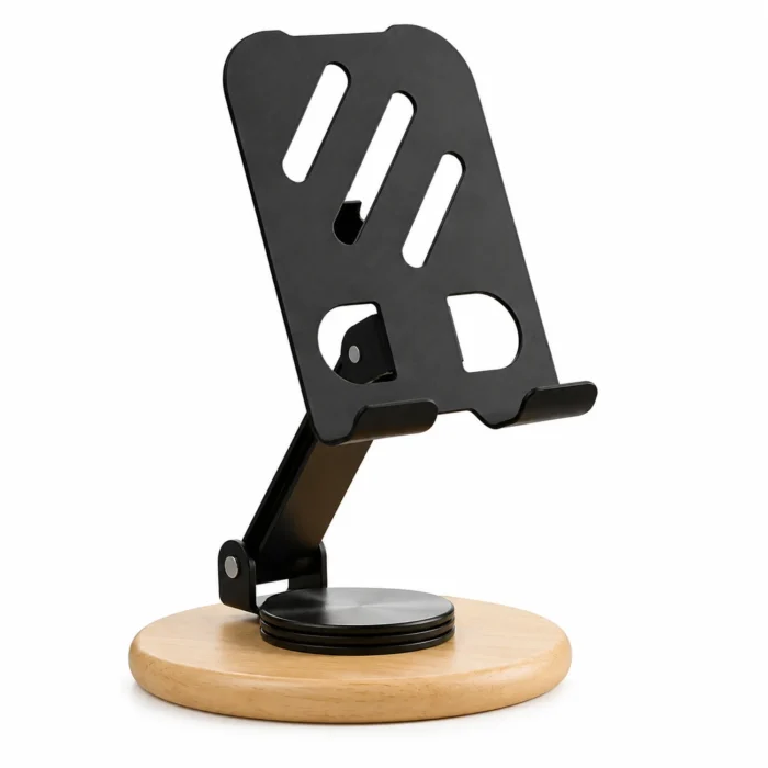 Zenstand Mini (Small): Folding & Rotating Metal Mobile Stand with bamboo base | Folds completely to take minimal space Zenstand Mini