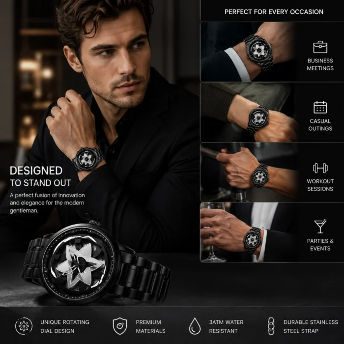 Renaissance Traders Black Metal 360° Rotation Dial Analog Men's Watch men's watch