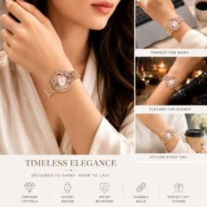 RealBuff LUXURY PREMIUM DIAMOND CRYSTAL DIAL STAINLESS STEEL ROSE GOLD TRANDY WATCH Analog Watch womens watch