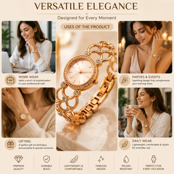Renaissance Traders Gold Metal Stone Studded Analog Womens Watch women watch