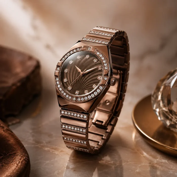 Renaissance Traders Coffee Metal Diamond Studded Analog Womens Watch women watch