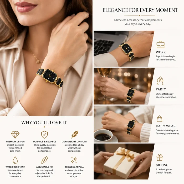 Renaissance Traders Black and Gold Metal Analog Womens Watch women watch