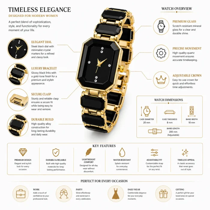 Renaissance Traders Black and Gold Metal Analog Womens Watch women watch